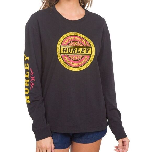 Hurley 3HL1640487 Juniors' Sz L Caviar Black Max Boyfriend Long Sleeve T-Shirt - Picture 9 of 9